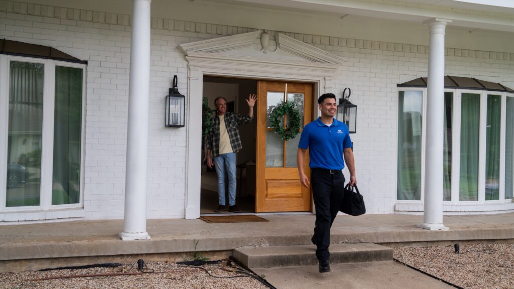 Technician leaving from a job at a clients home